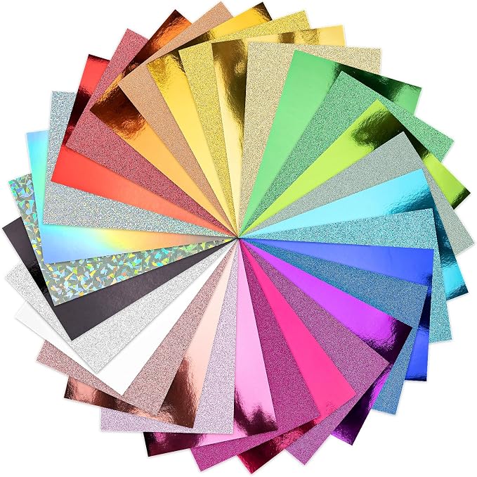 30 Pack Metallic Glitter Cardstock Paper Sheets 250gsm/92lb 6×8inch