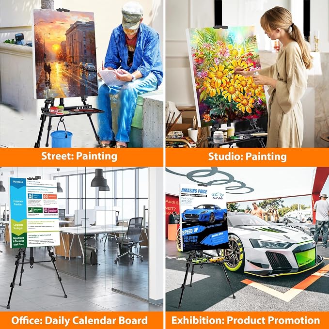 Easel Stand for Painting Artist Easel Stand Adjustable Height 20" to 61" Metal Tripod Art Easels Stand for Painting Canvases Tabletop Floor Art Easel Stand with Tray, Bag, Folding Keg, Black