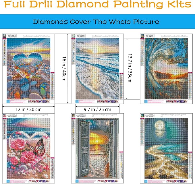 6 Pack Diamond Art Kits for Adults, Beach 5D Diamond Painting for Adults