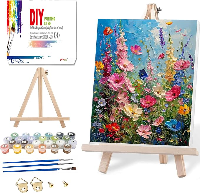 Ausanrl Wild Flowers Framed Paint by Numbers Wooden Easel 12x16inch | Flowers Paint by Numbers Kit for Adults,Flowers Paint by Numbers with Frame,Gifts and Home Wall Decor