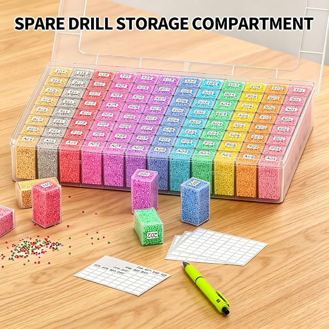 Newly Upgraded Transparent Large Capacity Diamond Painting Storage Containers,96 Grid Craft Organizers and Storage, Suitable for Nail Art, Necklaces, Bead Storage Containers