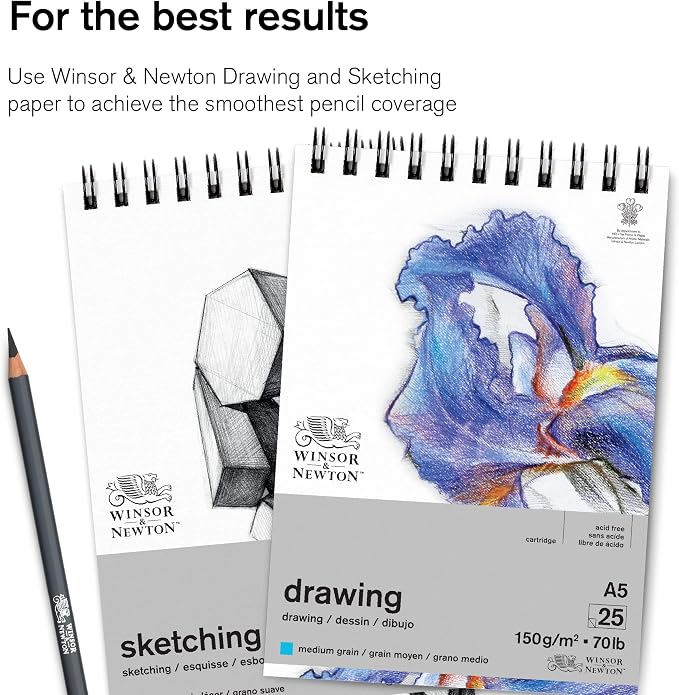 Winsor & Newton Studio Collection, 6 Count, Charcoal Pencils | Mixed Grade Charcoal Pencils, Wooden Barrels, On-The-Go Tin, High Quality Core Binder, Break-Resistant Cores & Points