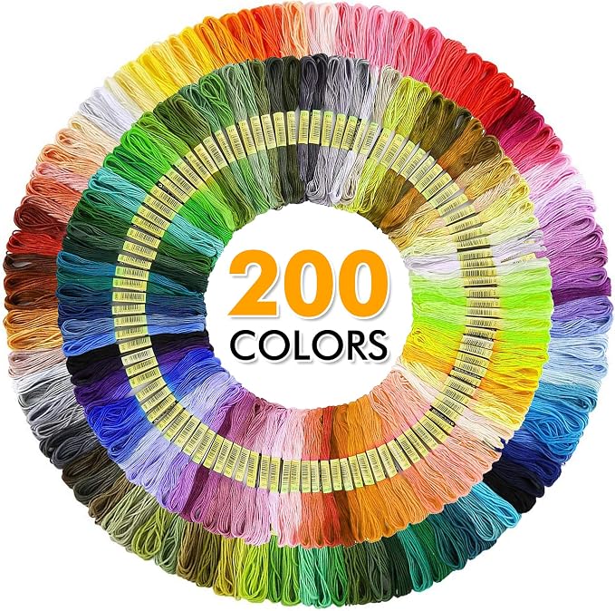 INSCRAFT 304 Pack Embroidery Kit, 200 Colors Threads, 5 Pcs Bamboo Embroidery Hoops, 2 Pcs Aida Cloth, Instructions, Bag and Cross Stitch Tools Set, Hand Embroidery Starter Kit for Beginners Adults