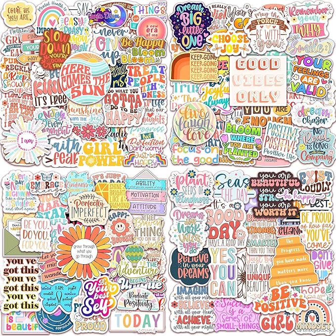 200PCS Affirmation Stickers by Puraesla, Holographic Motivational Sticker Pack, Positive Journal Encouraging Shiny Quotes for Kids, Teachers, Classroom, Waterproof Scrapbook Supplies (200)