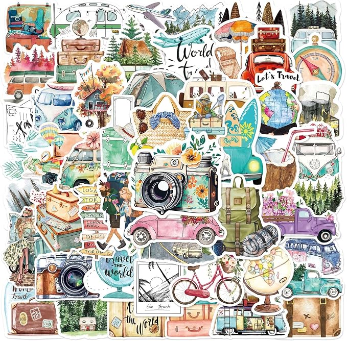 50 Pcs Outdoor Travel Stickers Kids Teens Adults Hiking Adventure Camping Laptops Decals Water Bottle Luggage Cups Guitar Notebook Scrapbook Bicycle Graffiti Tags Sticker
