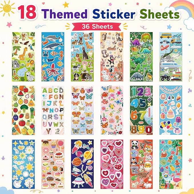 36 Sheets Stickers for Kids - Cute Stickers Pack for Scrapbook