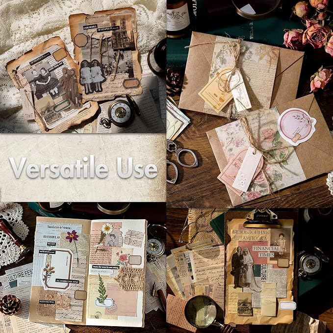 Scrapbook Paper, 400 sheets of journaling supplies for Vintage Crafts Planner Bullet Junk Journal Supplies Mixed Media Collage Card Album Embellishments