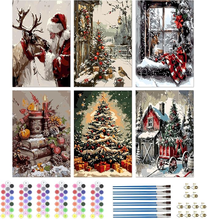 6 Pack Christmas Paint by Numbers for Adults Beginners-8” W x 12”L