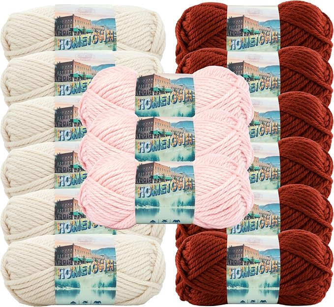 Lion Brand Yarn, Hometown Super Bulky Yarn, Valentine Pack, 15 Skeins