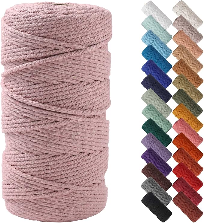 NOANTA Dusty Pink Macrame Cord 3mm x 220yards, Cotton Rope Macrame Yarn | Macrame Rope Supplies, 3 Strand Twisted Cotton Yarn String, Cotton Cord for Wall Hanging, Plant Hangers, Crafts, Knitting