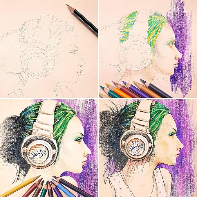 PANDAFLY Professional Colored Charcoal Pencils Drawing Set, 12 Colors | Skin Tone Colored Pencils, Pastel Chalk Pencils for Sketching, Shading, Coloring, Layering & Blending