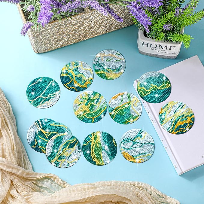 Zonon 12 Diamond Art Fridge Magnets, Teal Marble Refrigerator Magnet | Boho Decorative for Kitchen Whiteboard Locker Office, Housewarming Gift, Teal Marble Resin Painting Craft Style