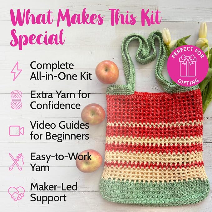 KnitPal Sunset Striped Market Bag Crochet Kit for Beginners