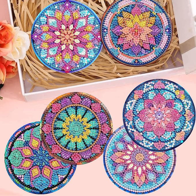 8 Pcs Diamond Art Coasters Kits, Mandala Diamond Painting Coasters Kits