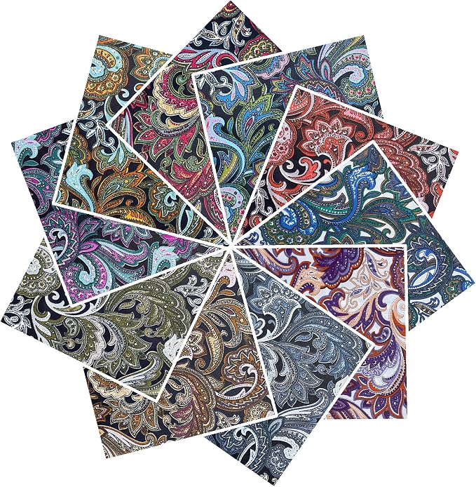 5" 50pcs Cotton Fabric Squares for Sewing Quilting Supplies- Dark Paisley