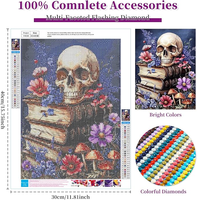 BWFY 12 Pack Skull Diamond Painting Kits for Adult, 5D Diamond Art Kit Paint by Number for Beginners, DIY Paint with Round Full Drill Diamonds Paintings Art for Home Wall Decor Gift (Skull)