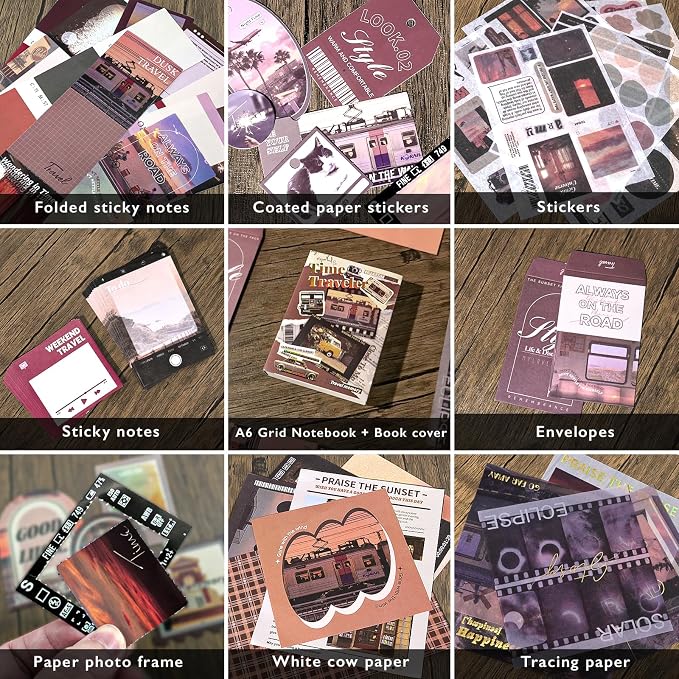 Travel Scrapbooking Supplies Kit, A6 Notebook, Vintage Junk Journaling Kit