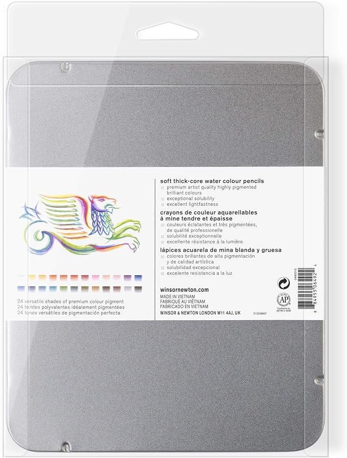 Winsor & Newton Studio Collection, Watercolor Pencils, Set of 24 | Highly pigmented, Wax-Based, Can be Used Wet/Dry, Add Water & Brush to Create Painterly Effects, Break-Resistant Points.