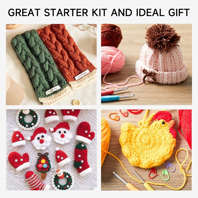 INSCRAFT Crochet Kit for Beginners Adults- Great Knitting Starter Kit for Colorful Craft for Professionals, Make Amigurumi Projects Includes 24 Colors Yarn, Hooks, Instructions, a Durable Bag