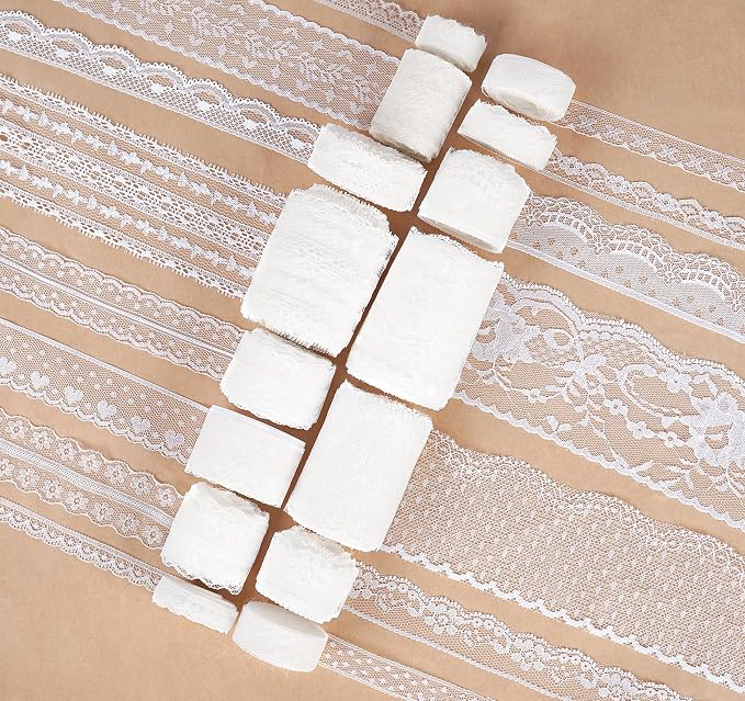 ilauke 82 Yards White Lace Ribbon 15 Rolls Vintage Lace Trims