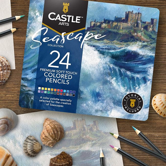 Castle Art Supplies 24 Colored Pencil Set - Seascape Themed Palette