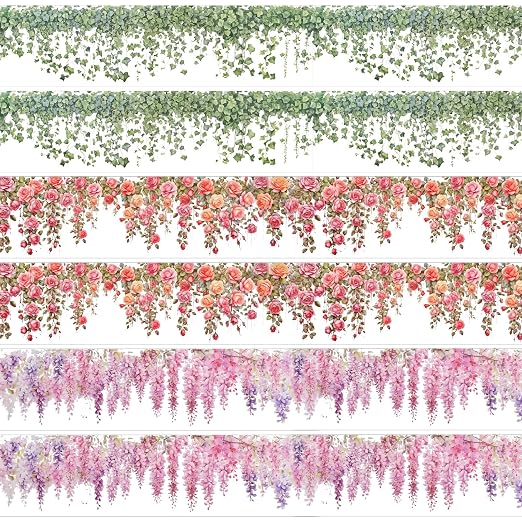 Floral Washi Tape 3 Rolls Set Self-Adhesive PET Flower Stickers Decorative Rose Vine Tape for Journaling Scrapbook Crafts Gift Wrapping