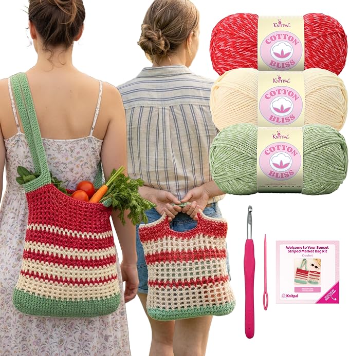 KnitPal Sunset Striped Market Bag Crochet Kit for Beginners