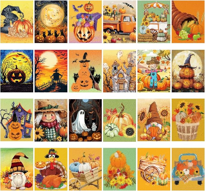 Sherr 24 Pcs Pre Drawn Canvas for Adult, Autumn Halloween, 8 x 10 Inch