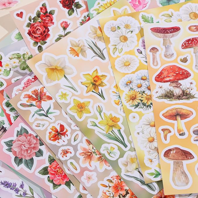 800+ PCS Floral Sticker Book for Journaling Supplies, Leaf Flower Watercolor Botanical Stickers for DIY Craft Scrapbooking Aesthetic Room Decor Junk Journal Bullet Journals Collage