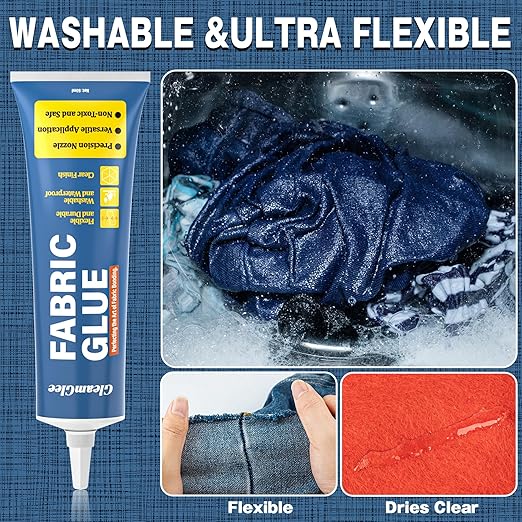 Fabric Glue Permanent, Extra Strong Clear Washable Fabric Adhesive