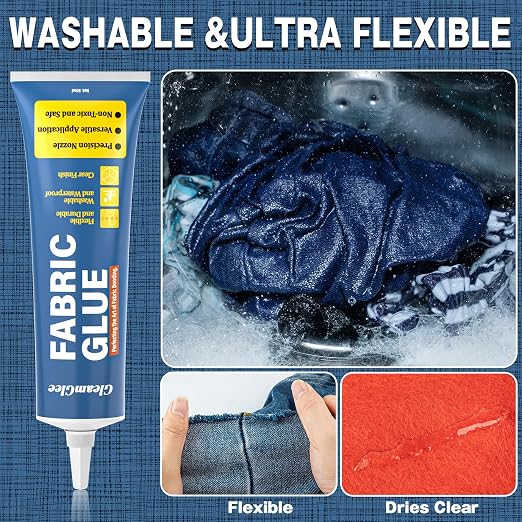 Fabric Glue Permanent, Extra Strong Clear Washable Fabric Adhesive