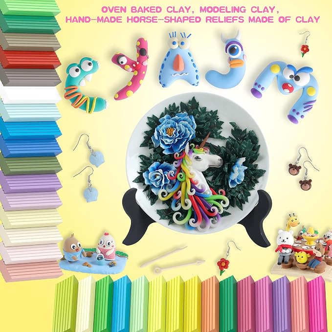 Cyajm 72 Colors Polymer Clay Strips Kit, DIY Jewelry & Home Decor | 72 colors oven bake clay strips, soft and easy to shape. For DIY jewelry, art, home decor. Gift for adults and beginners