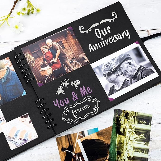 Scrapbook Album, 50 Pages, 11 x 8.5 Inch, Black Photo Album, Scrap Book | Hardcover with Thick 250 GSM Kraft Paper, Ideal for Your Scrapbooking Albums, Art & Craft Projects (Black, 11 x 8.5 Inch)