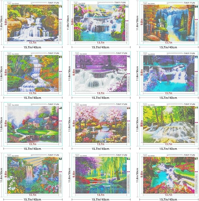 TINY FUN 12 Pack Diamond Art Kits for Adults & Beginners 5D Diamond Painting with Round Full Drill for Home Wall Decor Gift