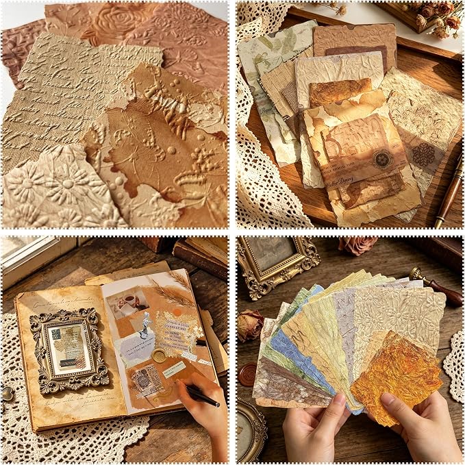 168Pcs Vintage Scrapbook Supplies Kit Textured Rice Paper for Junk Journal