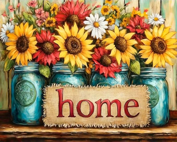 Paint by Numbers Kit for Adults, Sunflower & Home Design, 16x20 Inch