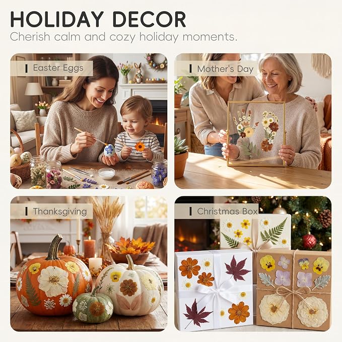 LUXEEASE 100P Vintage Warm Tone Dried Pressed Flowers
