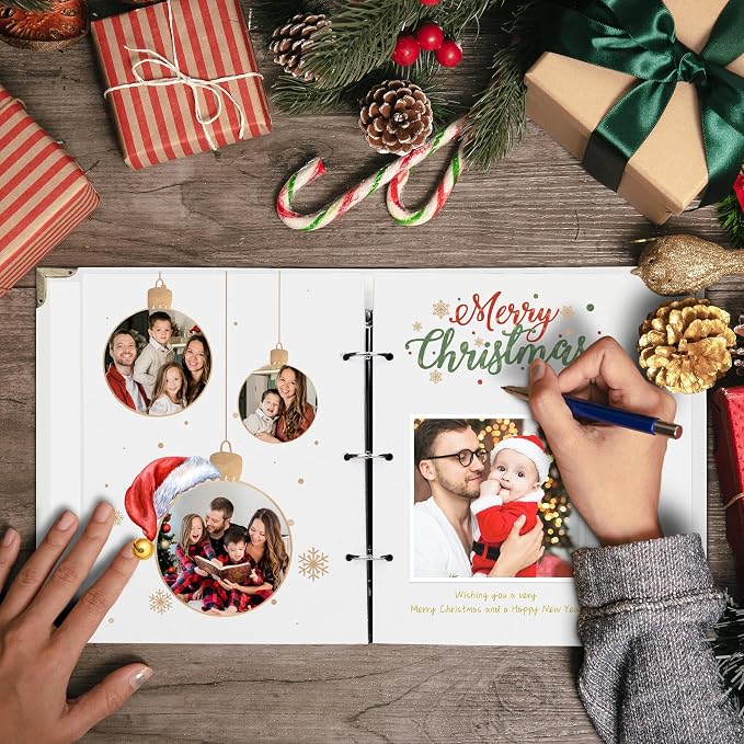 Vienrose DIY Scrapbook Photo Album Kit with Pens Tapes and Stickers 60 Pages Hardcover 12x12 Inches 3 Rings Removable Black Paper Scrapbooking for Lover Friends Kids Wedding White | 30 Sheets,Hardcover,3-Ring Removable White Paper,Pens,Tapes,Stickers,G...