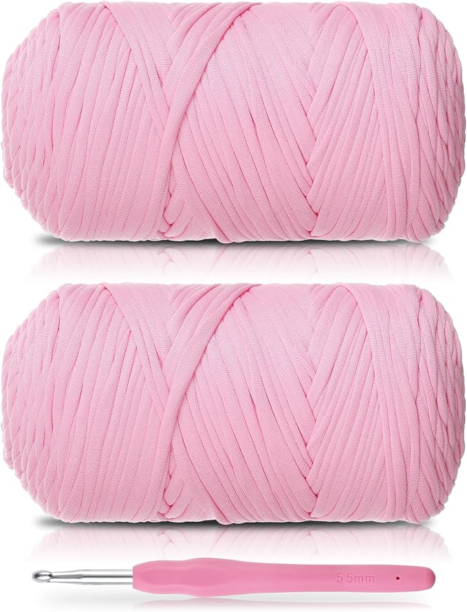 2 Pack T-Shirt Yarn - Together 800g/236 Yards Elastic Fabric Crochet Cloth T-Shirt Yarn, Thick Hand Knitting Yarns for Crocheting Bags/Rugs/Baskets/Craft Project (Modern, Pink)