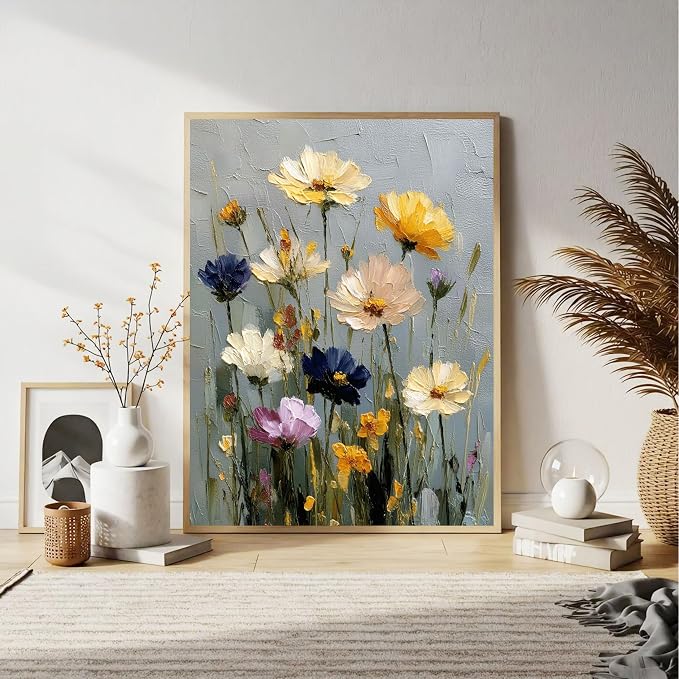 Ausanrl Flowers Framed Paint by Numbers Wooden Easel - Adult Paint by Number Kits on Canvas Framed, Floral Paint by Numbers with Frame,Gifts and Home Wall Decor 12x16inch