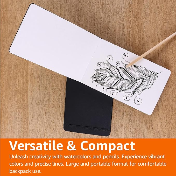 Amazon Basics Art Sketch Book for Drawing and Painting, Thick Paper, 5.25" x 8.25", 72 Sheets, Black