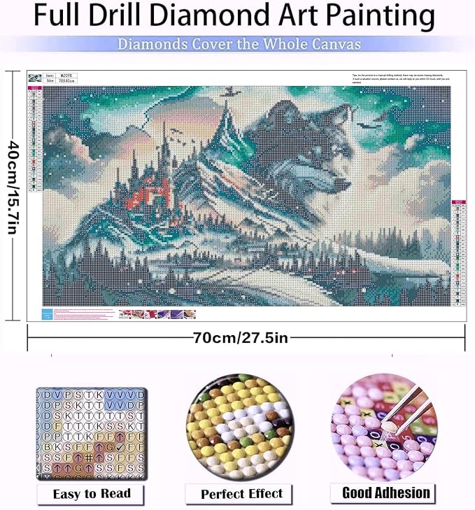 5D Diamond Art Kits for Adults Large Size Diamond Painting Kit 27.6x15.8in | Large Wolf Diamond Art Kit for Adult, DIY Full Drill Big Size Wolf Diamond Dots Gem Art Kits for Home Wall Decor Gift