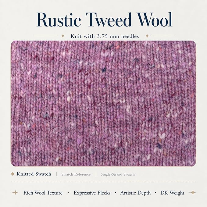 Rustic Tweed Wool Yarn, 1oo% Australian Wool, DK, 4 Skeins 200g/656yds (3150 Mauve Lilac Fleck), Natural Wool Feel | Colorful Flecks | Classic Yet Modern Style