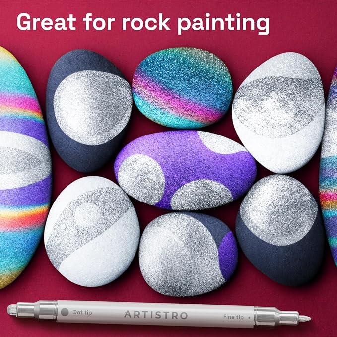 ARTISTRO Silver Dual-Tip Acrylic Paint Marker Pens - Set of 36 | For Fabric, Rock, Glass, Wood, & Coloring Books, Arts & Crafts Gift, Classroom Must Haves & School Supplies (Dot & Fine Tips)