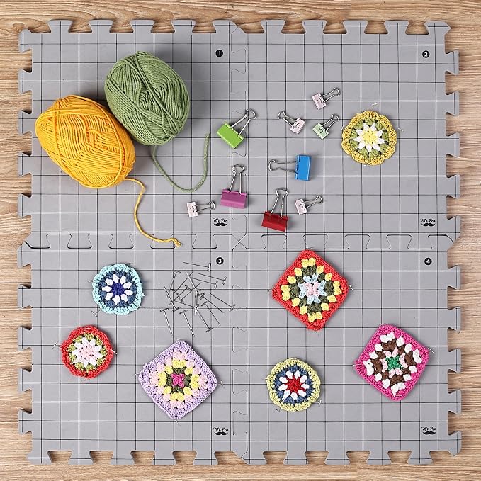 Mr. Pen- Interlocking Blocking Mats, 12” x 12”, 4 Pack with 50 T-Pins | For Knitting & Crochet Projects, Foam Board Design, Includes Pins for Yarn Craft Blocking