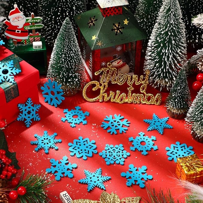Blulu 100 Pcs Christmas Wooden Snowflakes Crafts, Blue, 2 in