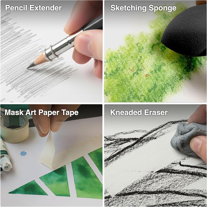 COLOUR BLOCK 30pcs Sketching Tool Set with Soft Pastels Drawing Art Blenders, Blending Stumps, Tortillions, Sandpaper, Sketch Pencil Extender, Rubber Pens