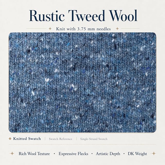 Rustic Tweed Wool Yarn, 1oo% Australian Wool, DK, 4 Skeins 200g/656yds (3148 Denim Blue Fleck), Tweed Wool Yarn for Crochet | Soft Structure | Beautiful Stitch Texture
