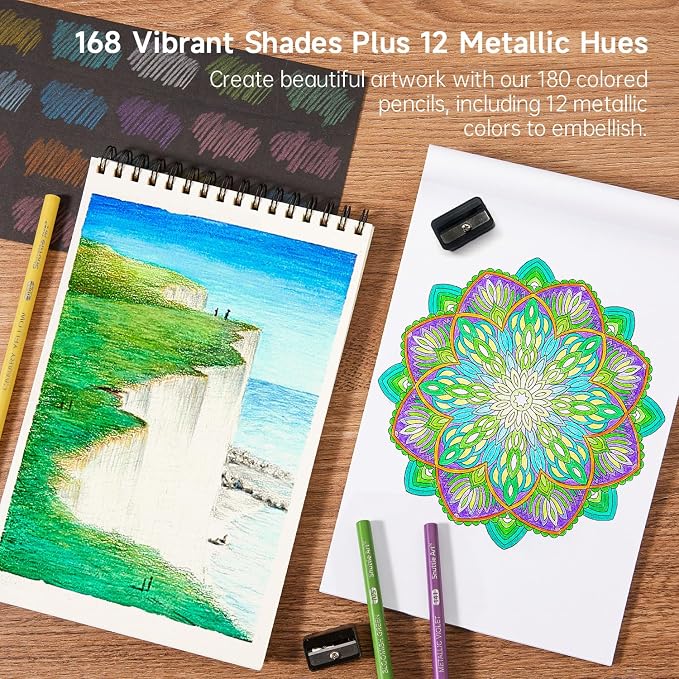 Shuttle Art 180 Coloring Pencils for Adults, Soft Core Coloring Pencils Set with 4 Sharpeners, Professional Color Pencils for Artists Kids Adults Sketching and Drawing