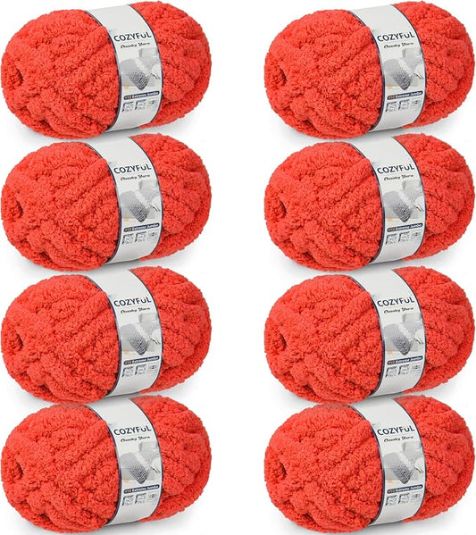 Cozyful Chunky Yarn for Hand Knitting - #10 Chunky Chenille Yarn, Jumbo Big Thick Chunky Yarns for Crocheting, Super Bulky Chunky Knit Blanket Yarns, 8 Skein (22 yds 8 oz Each Skein), Solar Orange